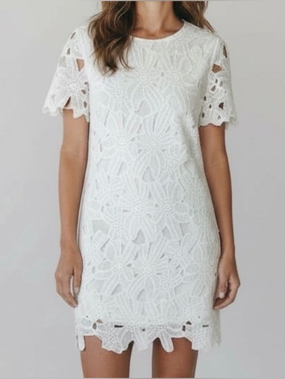 Miss Kelly 1999 White Floral Lace Mini Dress, Size Small